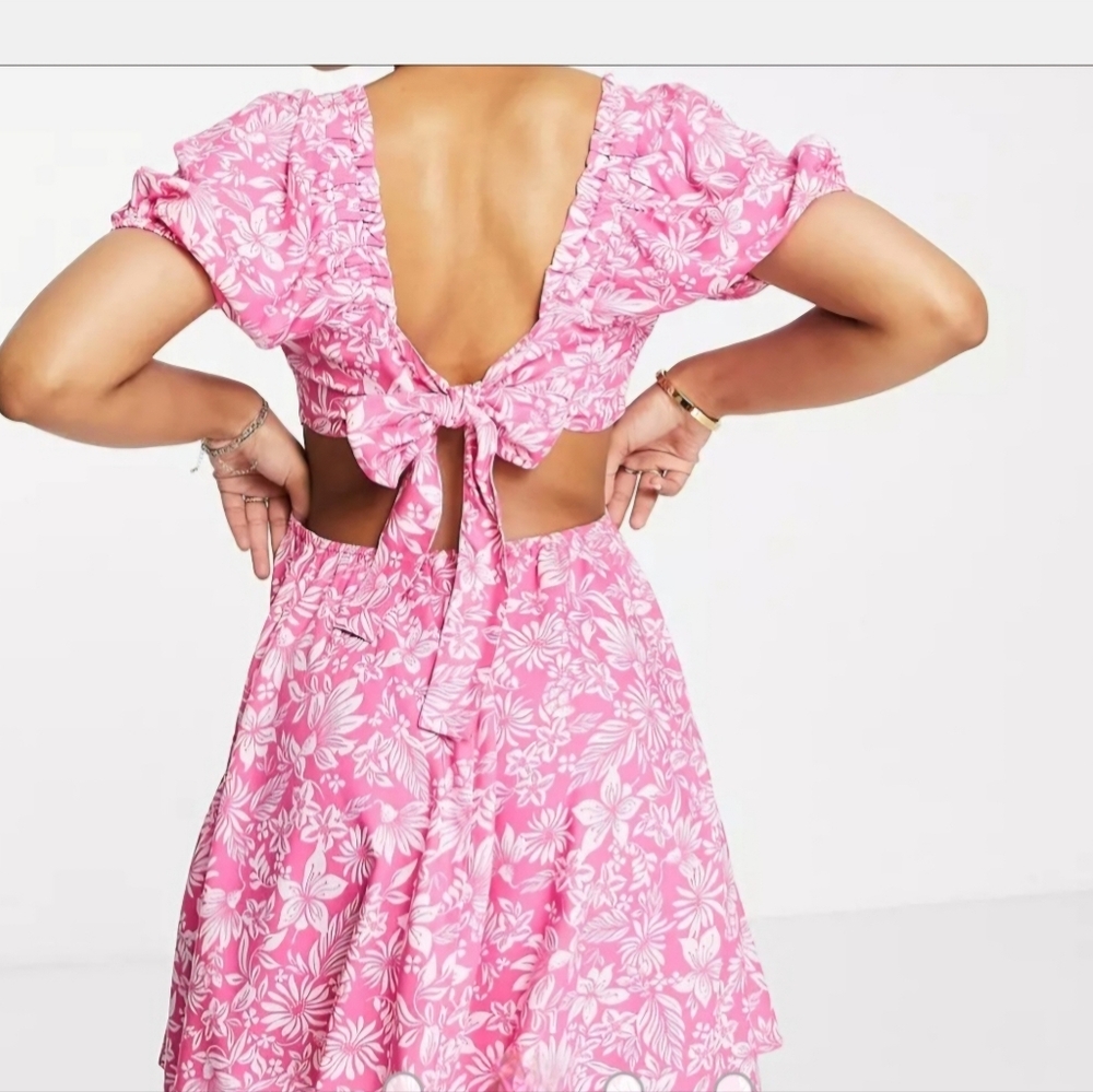 Miss Selfridges tie back hi-low picnic dress